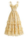 [Prevendita] Abito Giallo Anni '50 Floreale Spalline con Lacci a Balze con Volant 2