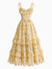 [Prevendita] Abito Giallo Anni '50 Floreale Spalline con Lacci a Balze con Volant 3