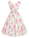 [Prevendita] Abito Rosa Scuro Anni '50 Floreale Scollo a V Cinched Waist 3