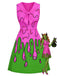 [Prevendita] Abito Rosa e Verde Anni '60 Tie Neck Spooky Slime Drip Senza Maniche