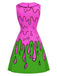 [Prevendita] Abito Rosa e Verde Anni '60 Tie Neck Spooky Slime Drip Senza Maniche 3