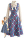 [Prevendita] 2PCS Abito Blu Lago Anni '50 a Pois con Camicetta con Fiocco e Colletto con Volant
