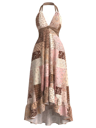 [Prevendita] Abito Multicolore Boho Allacciatura al Collo Floreale Patchwork Anni '50 2