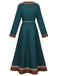 Abito Verde Anni '70 Teal Medieval Renaissance Patterned con Bordo con Cintura 3