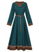 Abito Verde Anni '70 Teal Medieval Renaissance Patterned con Bordo con Cintura 2