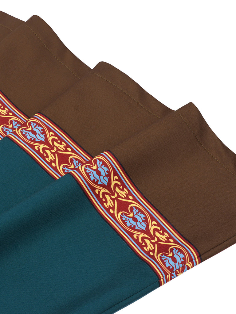 Abito Verde Anni '70 Teal Medieval Renaissance Patterned con Bordo con Cintura 6