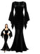 Abito a Sirena Nero Anni '30 Wednesday Morticia-inspired in Velluto Maniche a Campana
