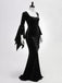 Abito a Sirena Nero Anni '30 Wednesday Morticia-inspired in Velluto Maniche a Campana 6
