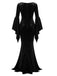 Abito a Sirena Nero Anni '30 Wednesday Morticia-inspired in Velluto Maniche a Campana 7