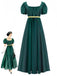 Abito Verde Anni '30 Vita Impero Maniche a Sbuffo Contrast Belt