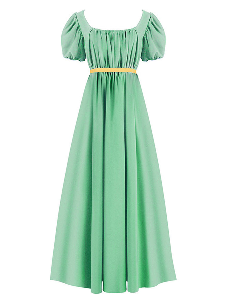 Abito Verde Anni '30 Vita Impero Maniche a Sbuffo Contrast Belt 10