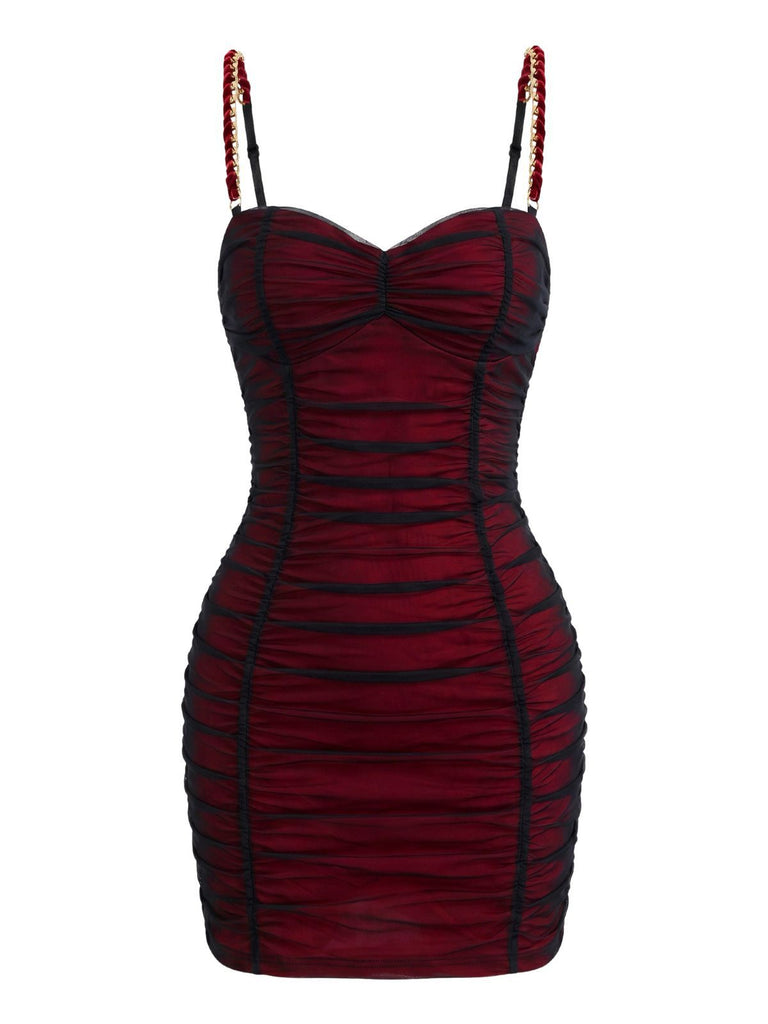 Miniabito Rosso Anni '60 Arricciato in Rete Aderente 2