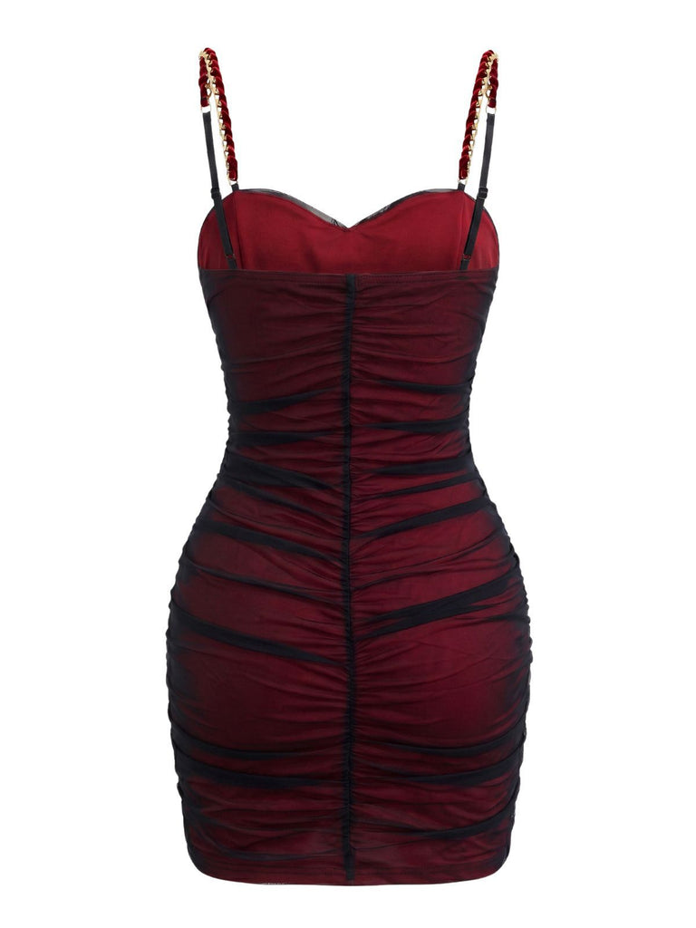 Miniabito Rosso Anni '60 Arricciato in Rete Aderente 3