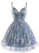 Abito Blu Anni '30 Floreale Ricamato in Tulle Scollo a Cuore Linea a