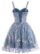Abito Blu Anni '30 Floreale Ricamato in Tulle Scollo a Cuore Linea a 2