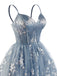 Abito Blu Anni '30 Floreale Ricamato in Tulle Scollo a Cuore Linea a 4