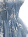 Abito Blu Anni '30 Floreale Ricamato in Tulle Scollo a Cuore Linea a 7