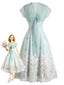 [Prevendita] Abito Azzurro Chiaro Anni '40 Floreale con Mantello in Chiffon