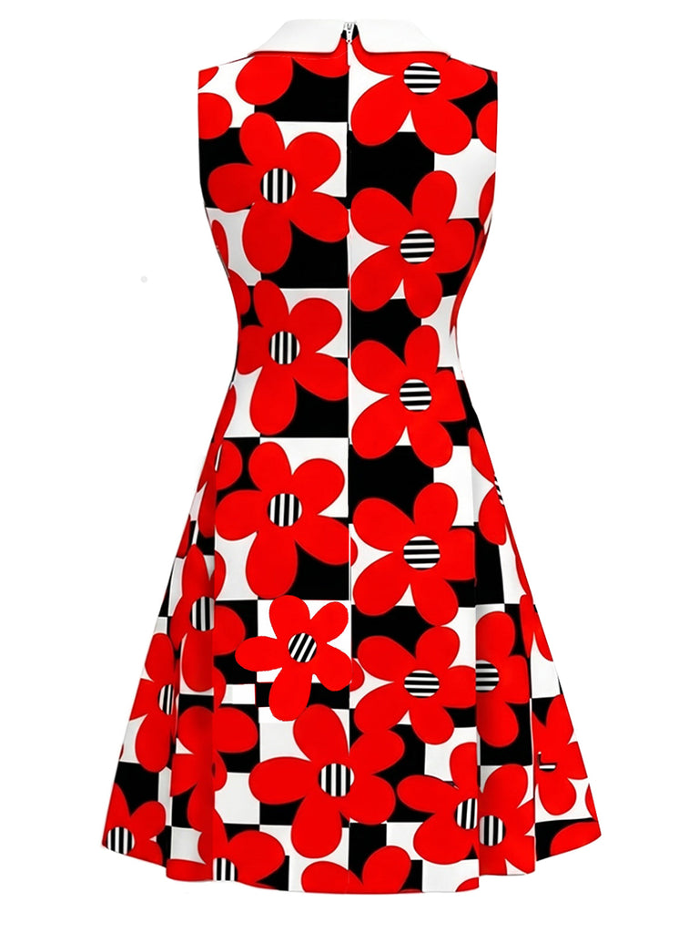 [Prevendita] Abito Mod Rosso Vivo Anni '60 a Quadri Floreale con Fiocco 3