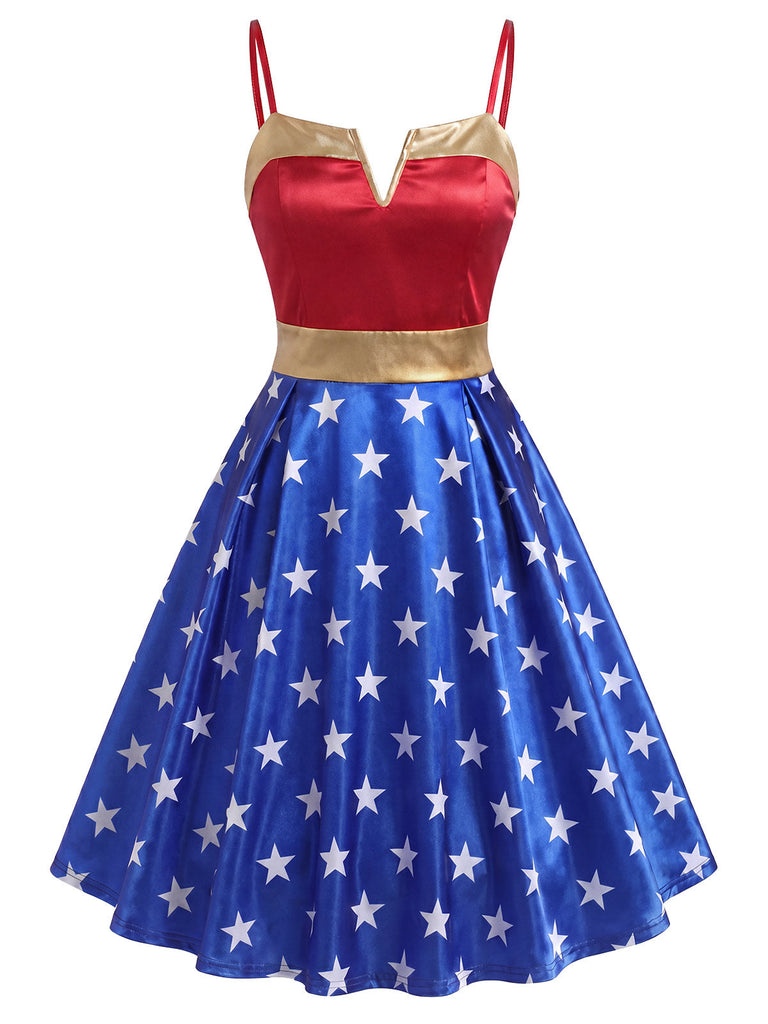 [Prevendita] Abito Svasato da Festa Wonder Woman Stampa Stelle Anni '50 2