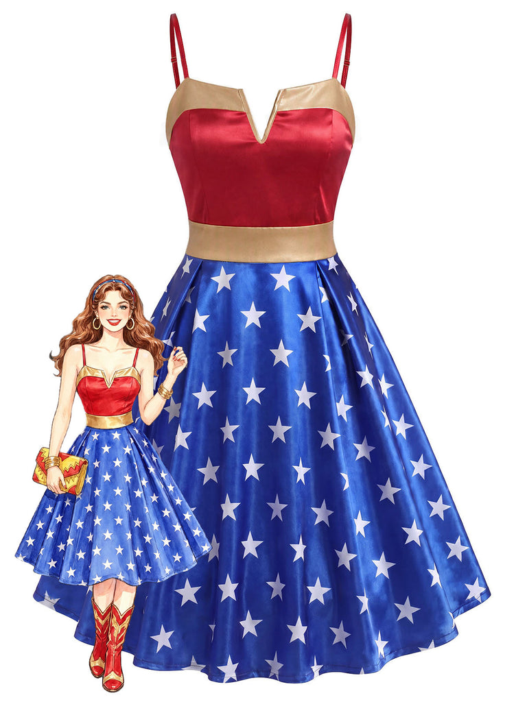[Prevendita] Abito a Ruota da Festa Wonder Woman Anni '50 con Stelle