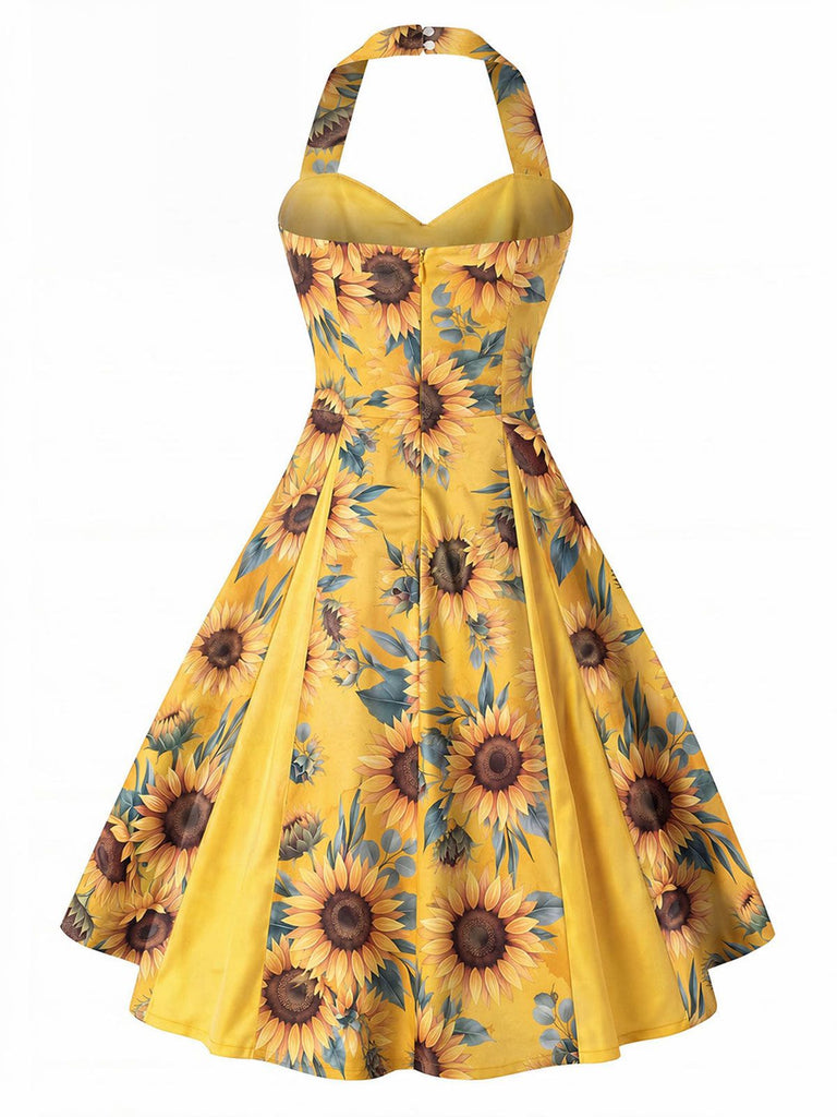 [Prevendita] Abito Giallo Anni '50 con Girasoli e Pieghe a Scatola
