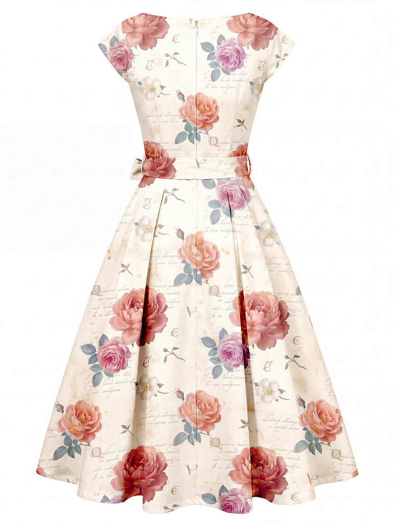 [Prevendita] Abito Midi Avorio con Rose Floreali Vintage e Fiocco Anni '50 3