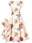 [Prevendita] Abito Midi Avorio Anni '50 con Rose Floreali e Fiocco