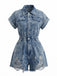 Tuta Corta Blu Anni '70 in Denim Effetto Usato Orlo Sfilacciato con Colletto 2