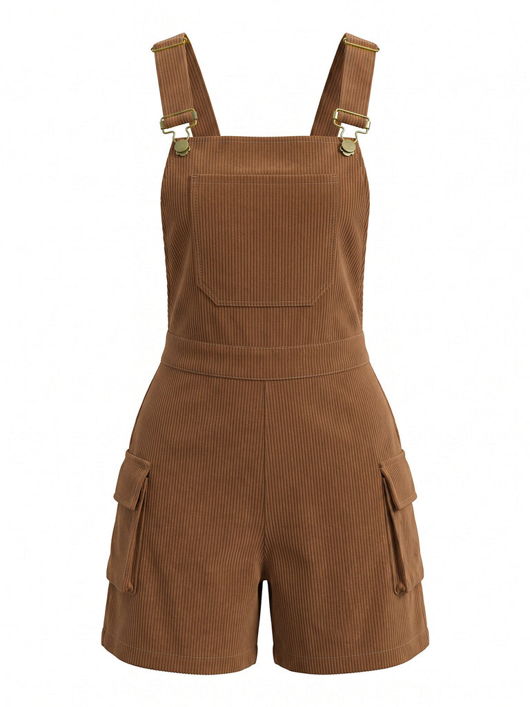 Tuta Corta Nero Anni '50 Corduroy Straight Leg con Tasca Overall 3