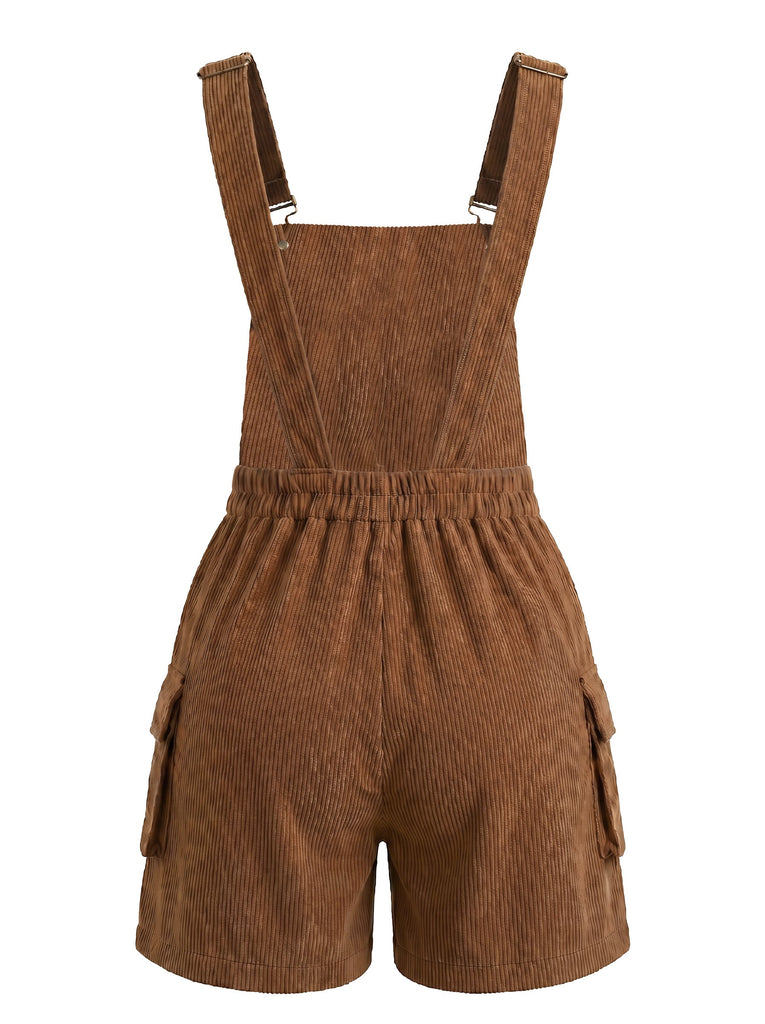 Tuta Corta Nero Anni '50 Corduroy Straight Leg con Tasca Overall 4