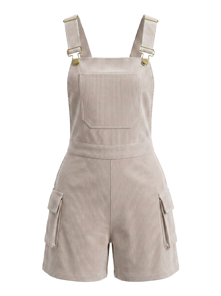 Tuta Corta Nero Anni '50 Corduroy Straight Leg con Tasca Overall 5