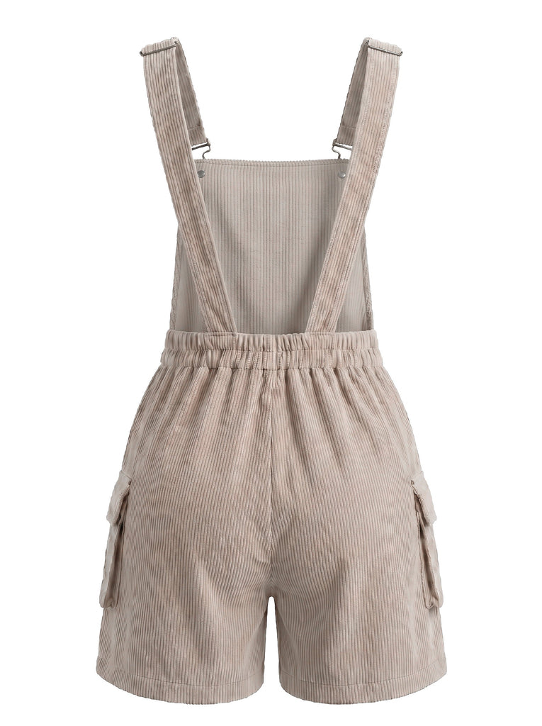 Tuta Corta Nero Anni '50 Corduroy Straight Leg con Tasca Overall 6