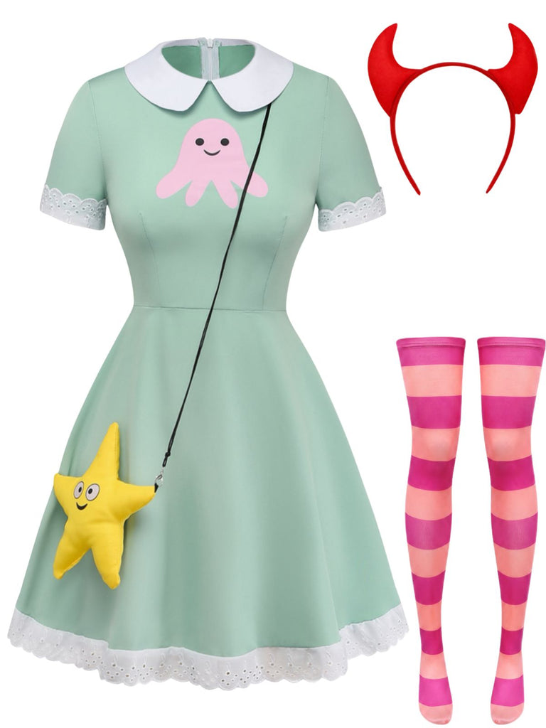 Abito Verde Anni '50 Star Butterfly Cosplay Costume Set