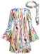 Miniabito Nero Anni '70 Psichedelico Print Maniche a Campana con Headband 4