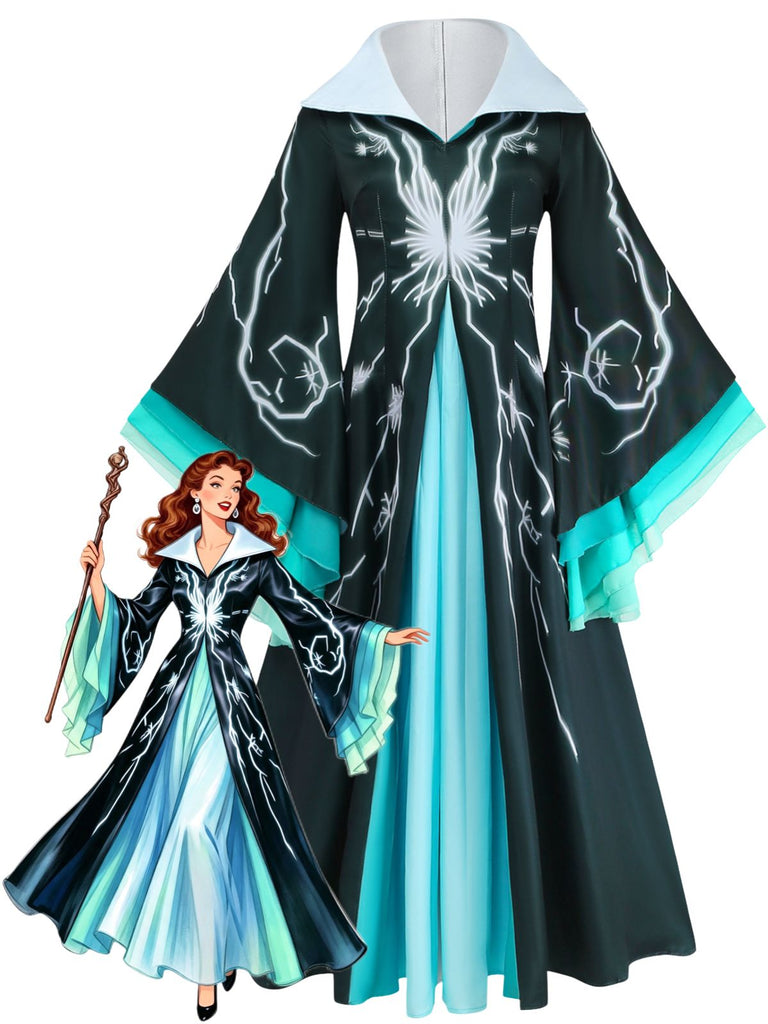 Abito Nero e Blu Anni '40 Lightning Wizard Cape Costume