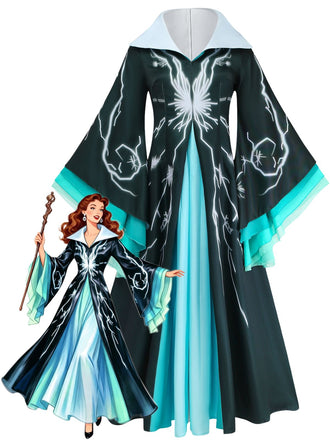 Abito Nero e Blu Anni '40 Lightning Wizard Cape Costume