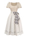 2PCS Abito Beige Anni '50 Maniche a Sbuffo Scollo Quadrato e Grembiule