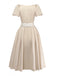 2PCS Abito Beige Anni '50 Maniche a Sbuffo Scollo Quadrato e Grembiule 2