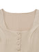 2PCS Abito Beige Anni '50 Maniche a Sbuffo Scollo Quadrato e Grembiule 3