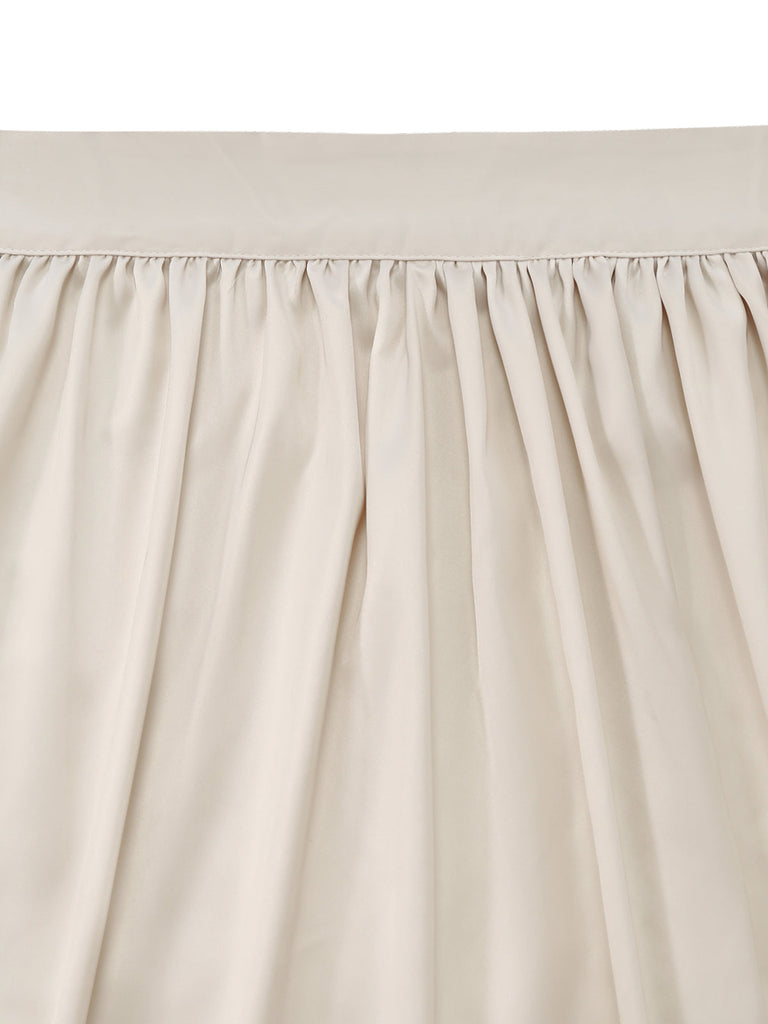 2PCS Abito Beige Anni '50 Maniche a Sbuffo Scollo Quadrato e Grembiule 7