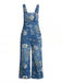 Salopette in Denim Blu Profondo con Stampa Floreale e Tasche Anni '50
