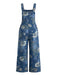 Salopette in Denim Blu Profondo con Stampa Floreale e Tasche Anni '50 2