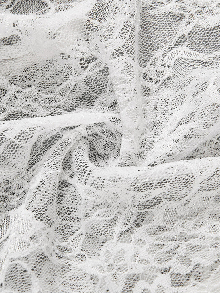 Camicetta Bianco Anni '50 in Pizzo Collo Alla Coreana con Volant Cropped 6