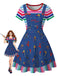Abito Blu Anni '40 Rainbow a Righe in Denim Grafico
