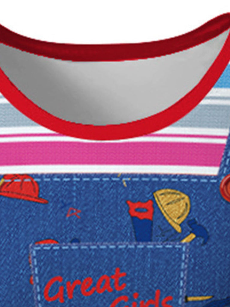 Abito Blu Anni '40 Rainbow a Righe in Denim Grafico 4