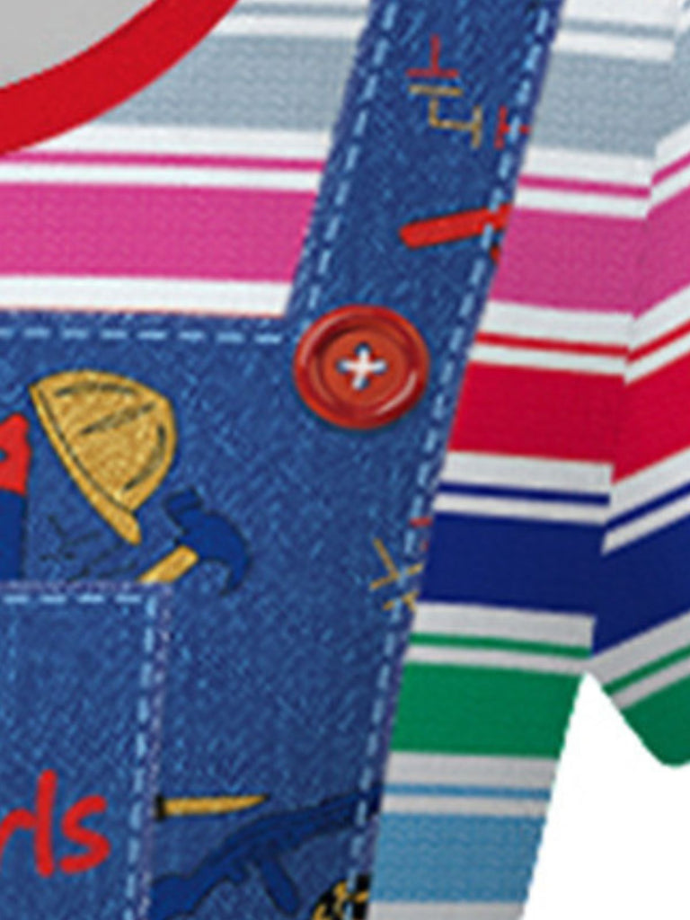 Abito Blu Anni '40 Rainbow a Righe in Denim Grafico 5