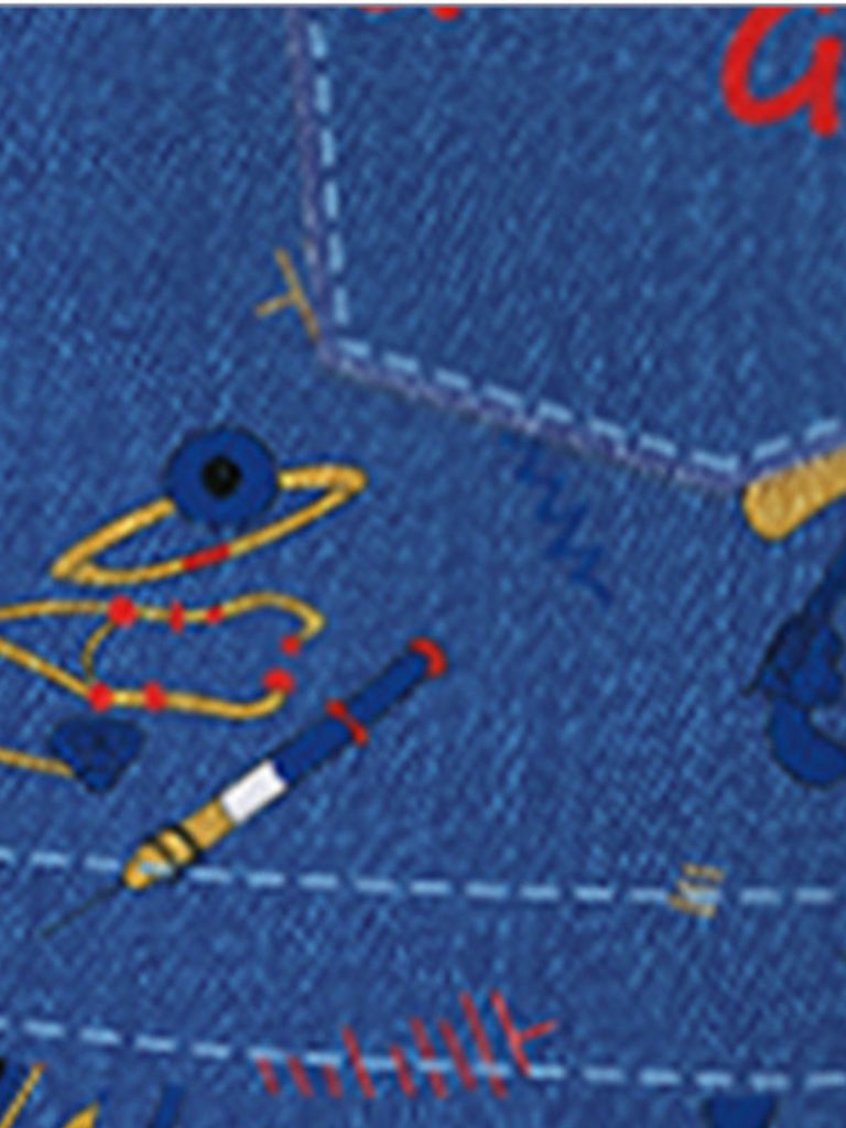 Abito Blu Anni '40 Rainbow a Righe in Denim Grafico 6