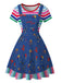 Abito Blu Anni '40 Rainbow a Righe in Denim Grafico 2