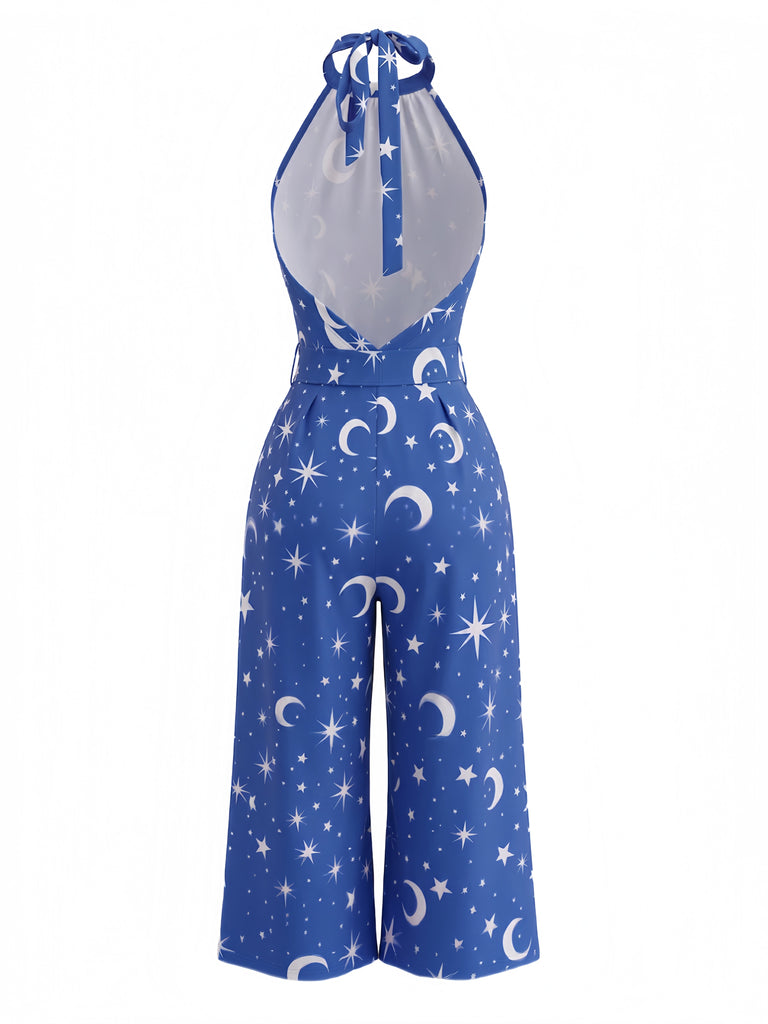 Tuta Lunga Blu Anni '30 Star Moon con Scollo all'Americana Wide-leg Halloween 3